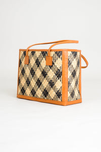 Rectangle Rattan Purse with Brown Leather