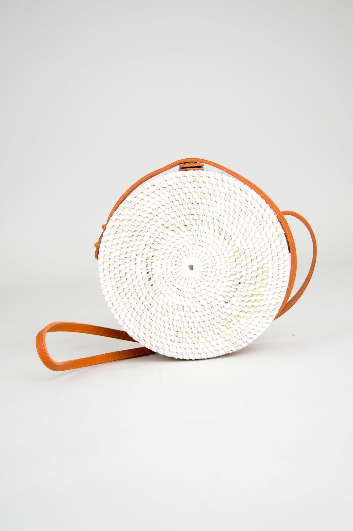 Round Rattan Purse, White large
