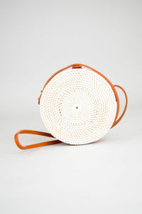 Round Rattan Purse, White large