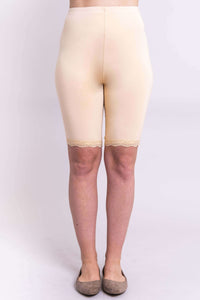 Back view of Rubia bamboo undershort in beige with lace-trimmed legs