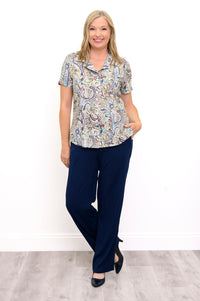 Samantha Blouse, Denim Parade, Linen Bamboo