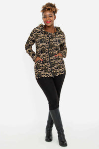 Woman modeling Seymour Hooded Jacket with hands in pockets