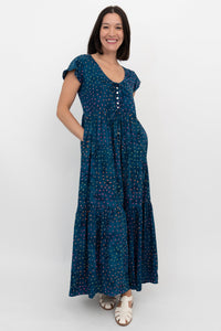 Sharpie Long Dress, Navy Polka. - Final Sale