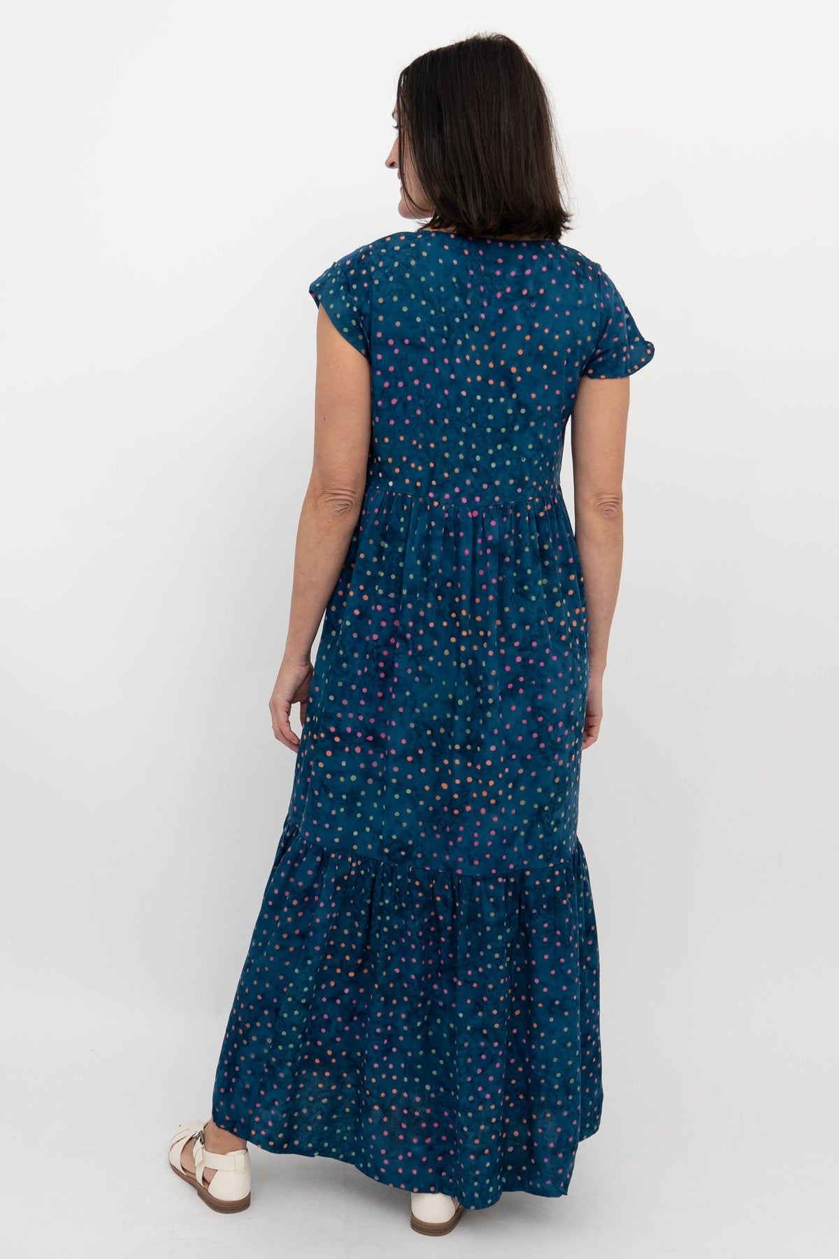 Sharpie Long Dress, Navy Polka. - Final Sale