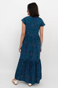 Sharpie Long Dress, Navy Polka. - Final Sale