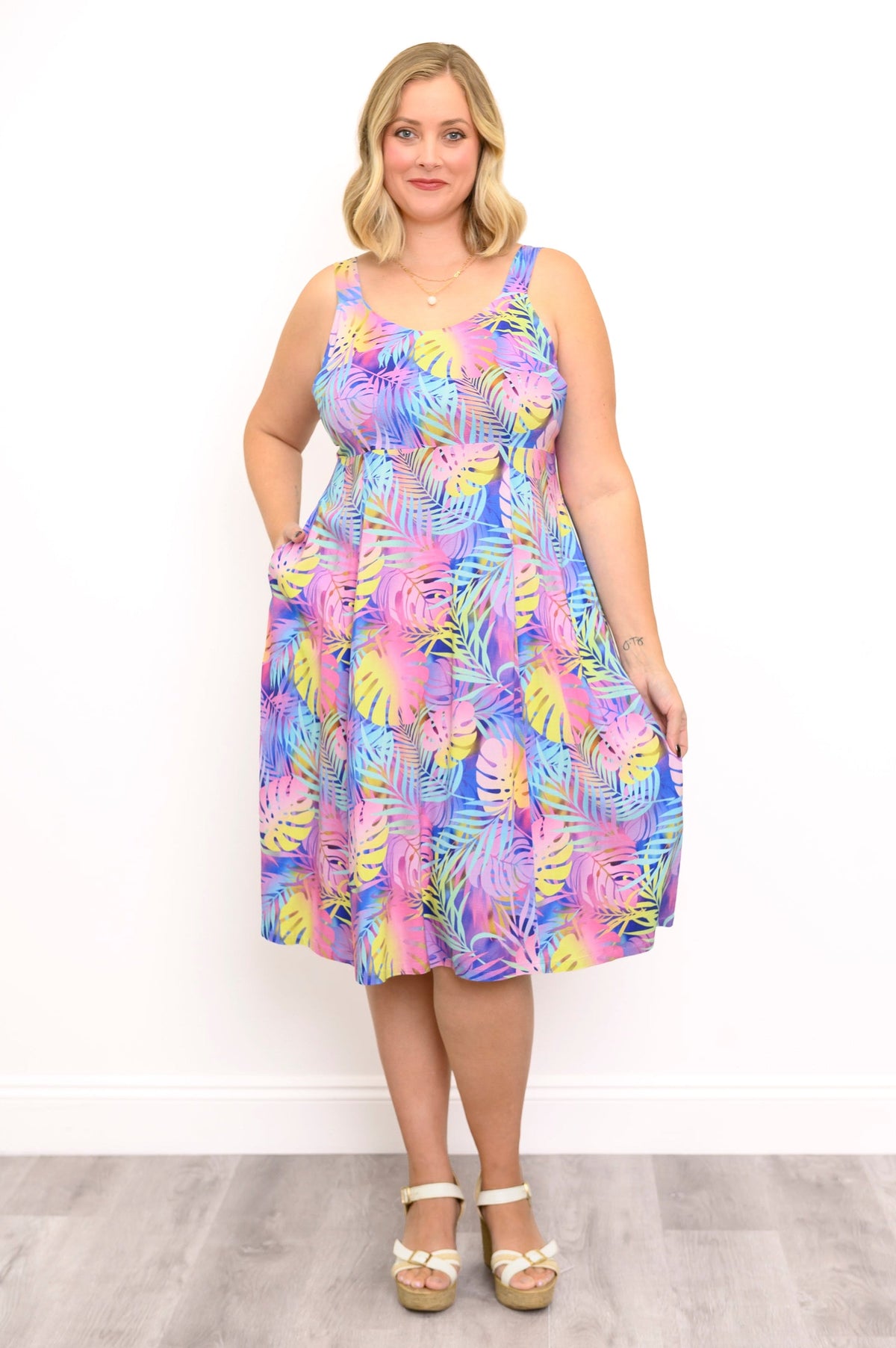 Shauna Dress, Rainbow Tropics, Linen Bamboo