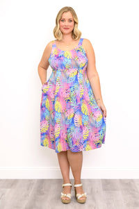 Shauna Dress, Rainbow Tropics, Linen Bamboo