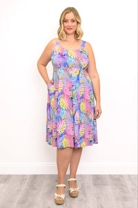 Shauna Dress, Rainbow Tropics, Linen Bamboo
