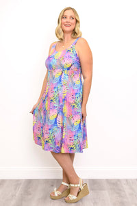 Shauna Dress, Rainbow Tropics, Linen Bamboo
