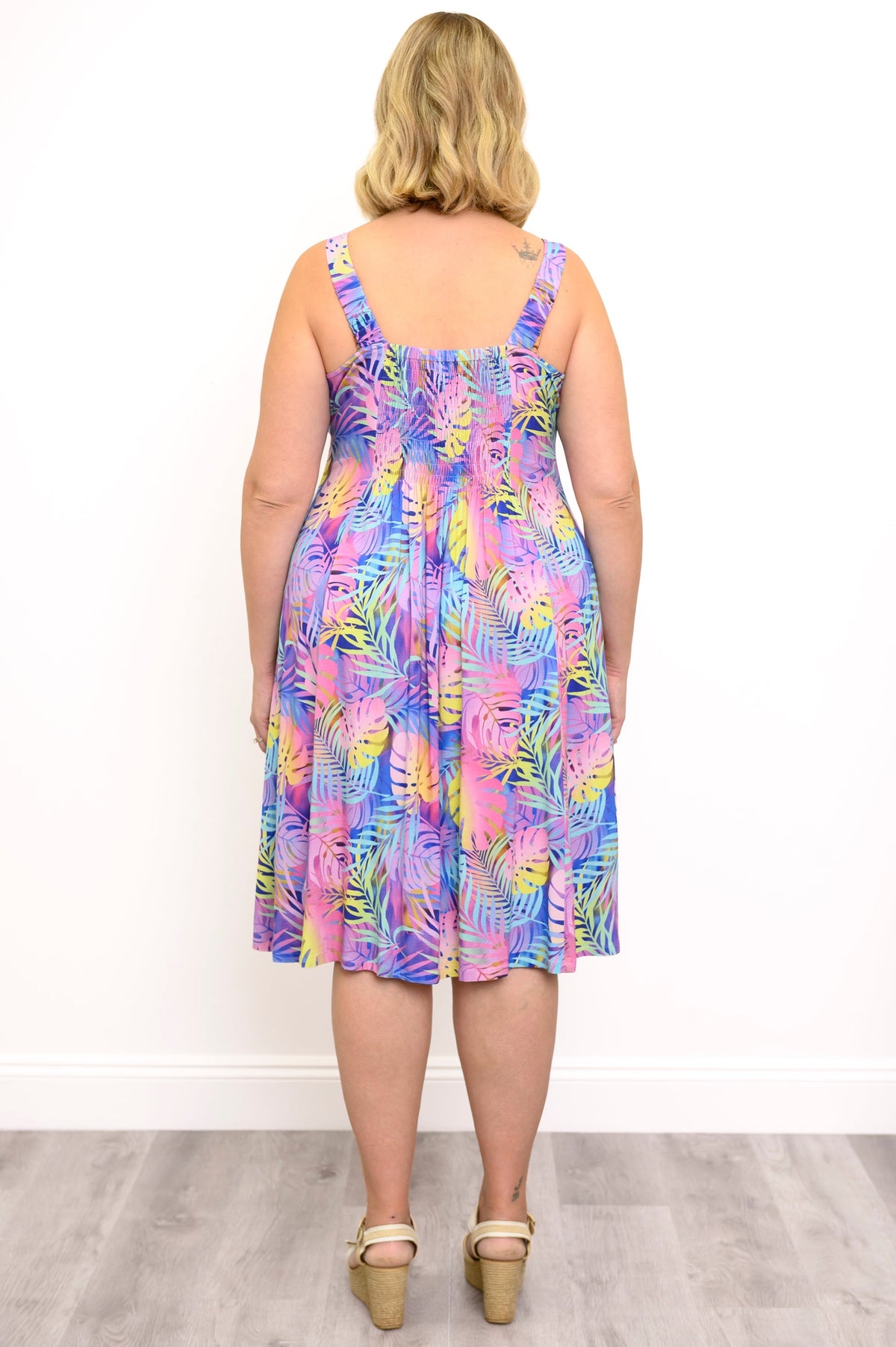 Shauna Dress, Rainbow Tropics, Linen Bamboo