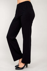 Side angle of black Susan Pant showing elastic waist and straight cut