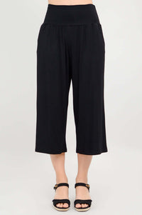 Straight-on view of black Gaylene bamboo capri pants