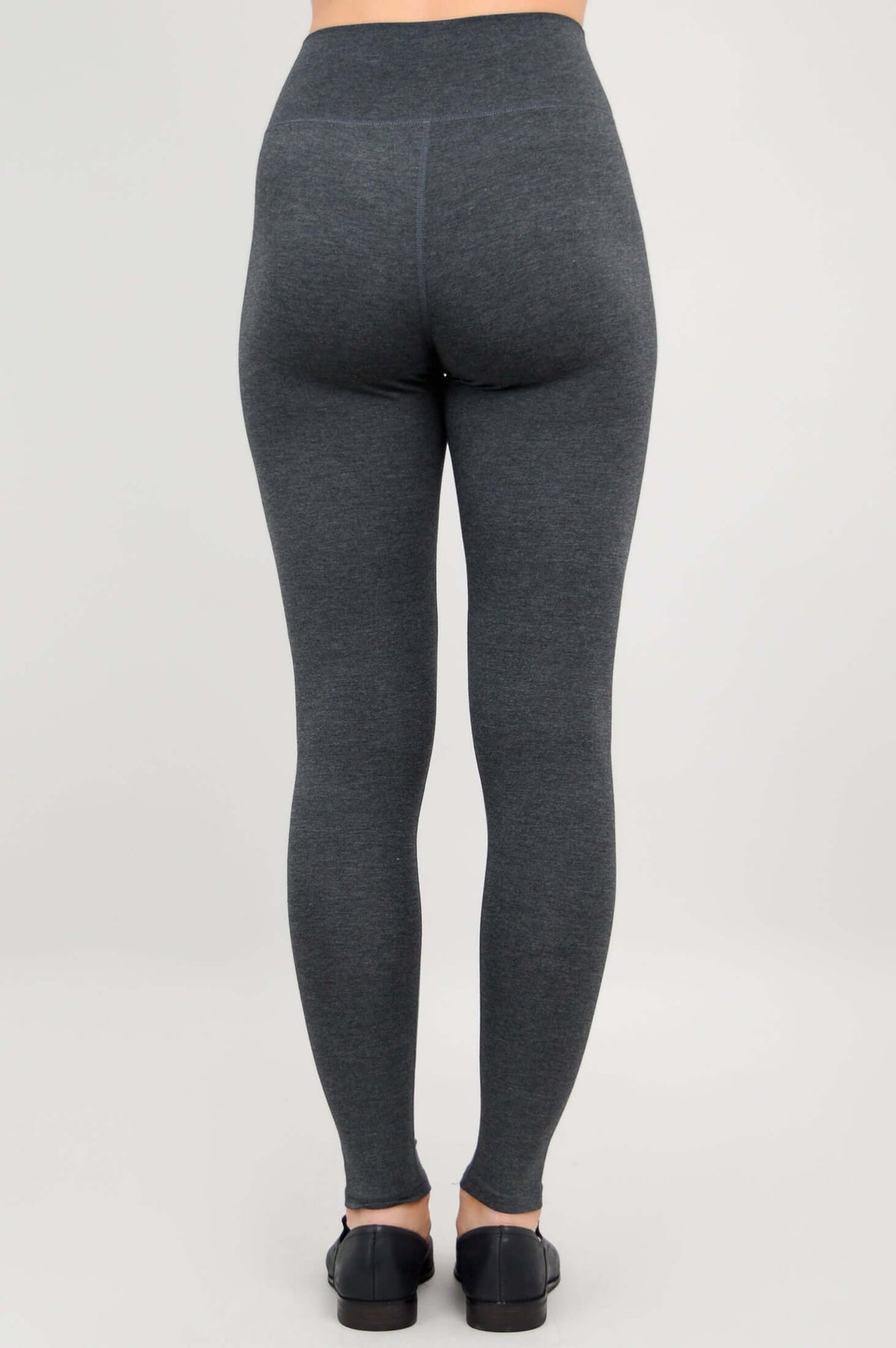 Straight back view of charcoal Riley leggings with comfortable fit