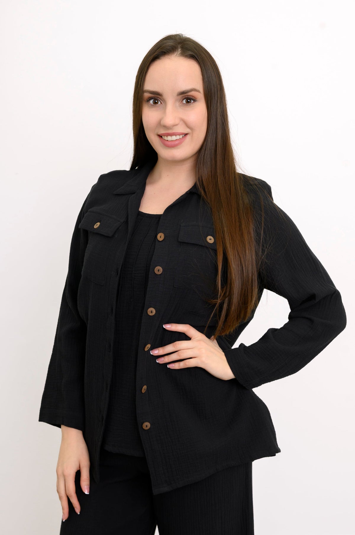 Temple Blouse, Black, Cotton Gauze