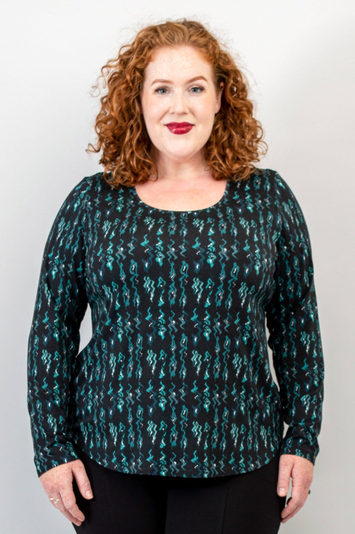 Tessa Long Sleeve Top, Teal Abstract, Bamboo - Final Sale