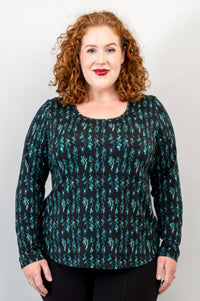 Tessa Long Sleeve Top, Teal Abstract, Bamboo - Final Sale