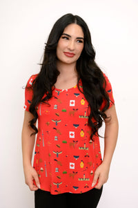 Tessa Tee, Red Canada Print, Bamboo