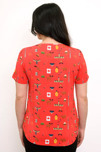Tessa Tee, Red Canada Print, Bamboo