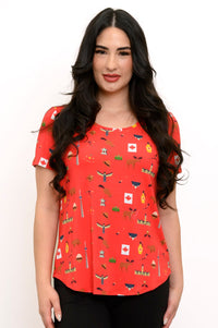 Tessa Tee, Red Canada Print, Bamboo