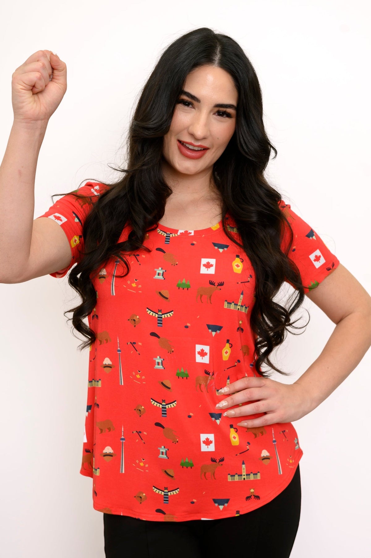 Tessa Tee, Red Canada Print, Bamboo