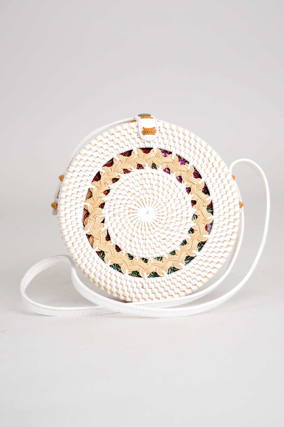 Unique Round Rattan Purse, White