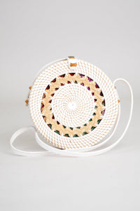 Unique Round Rattan Purse, White