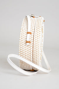 Unique Round Rattan Purse, White