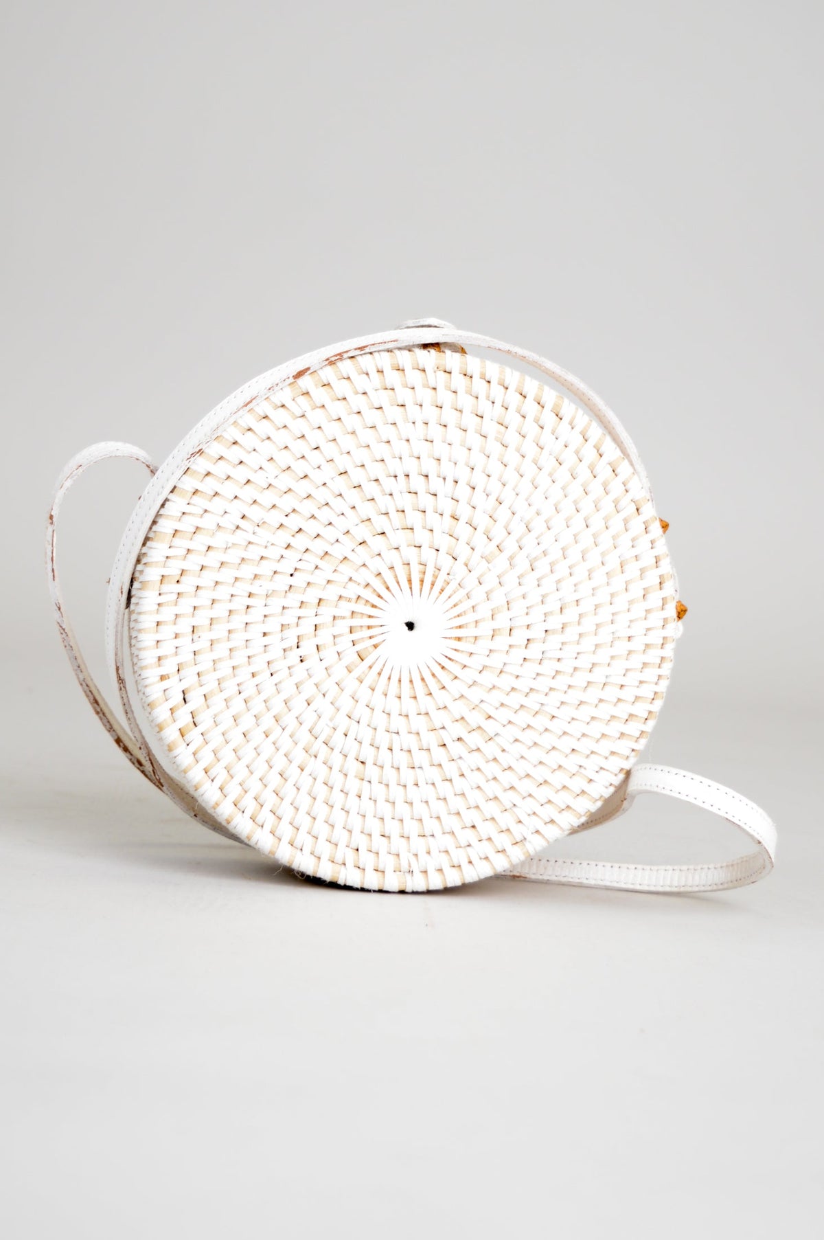 Unique Round Rattan Purse, White