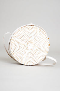 Unique Round Rattan Purse, White