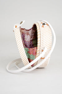 Unique Round Rattan Purse, White