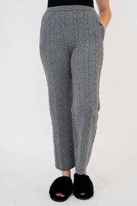 Front view of Ventura Pant in grey wool cashmere with cable knit texture