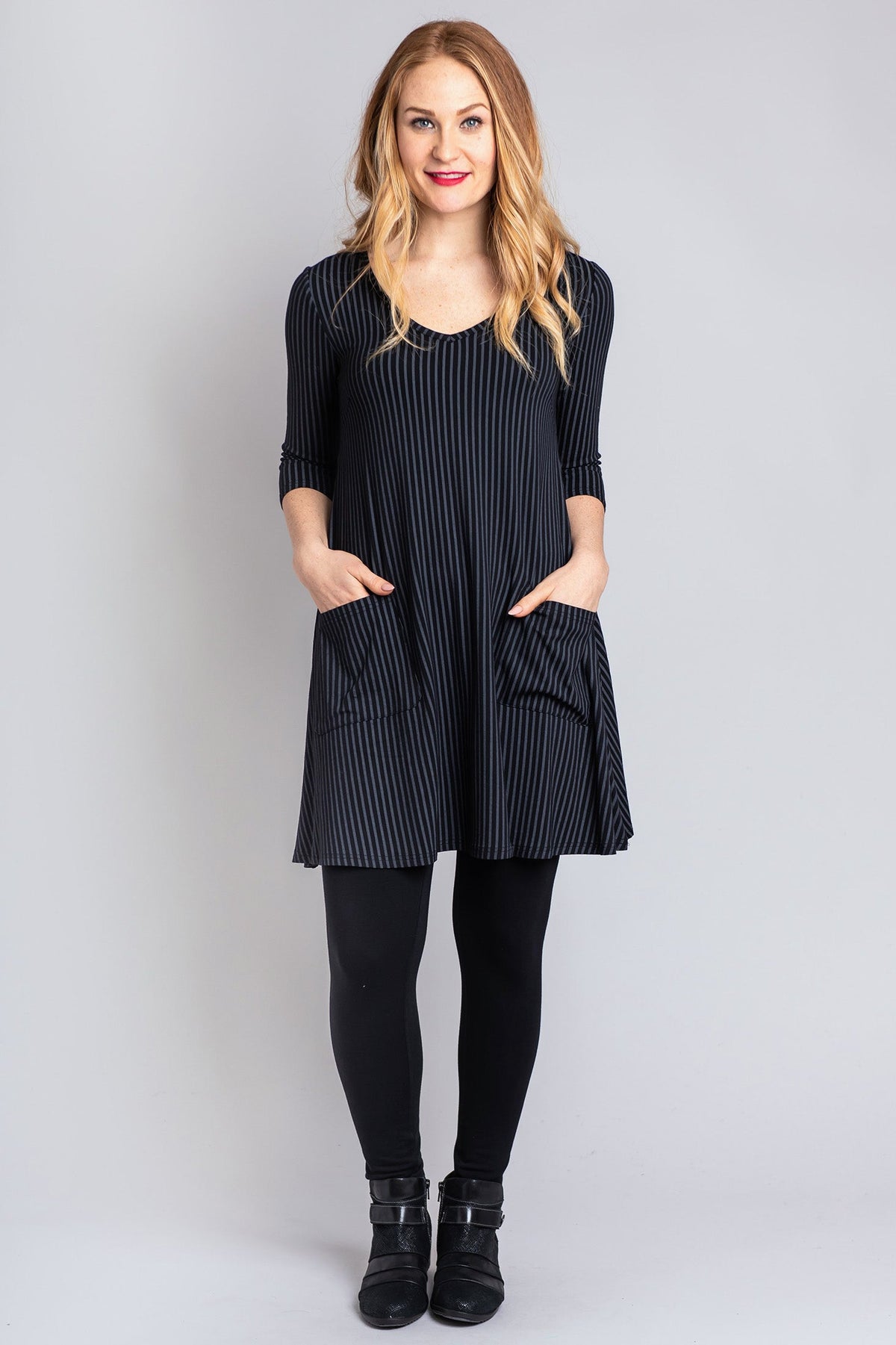 Veronica Tunic, Blk/Grey Stripe, Bamboo