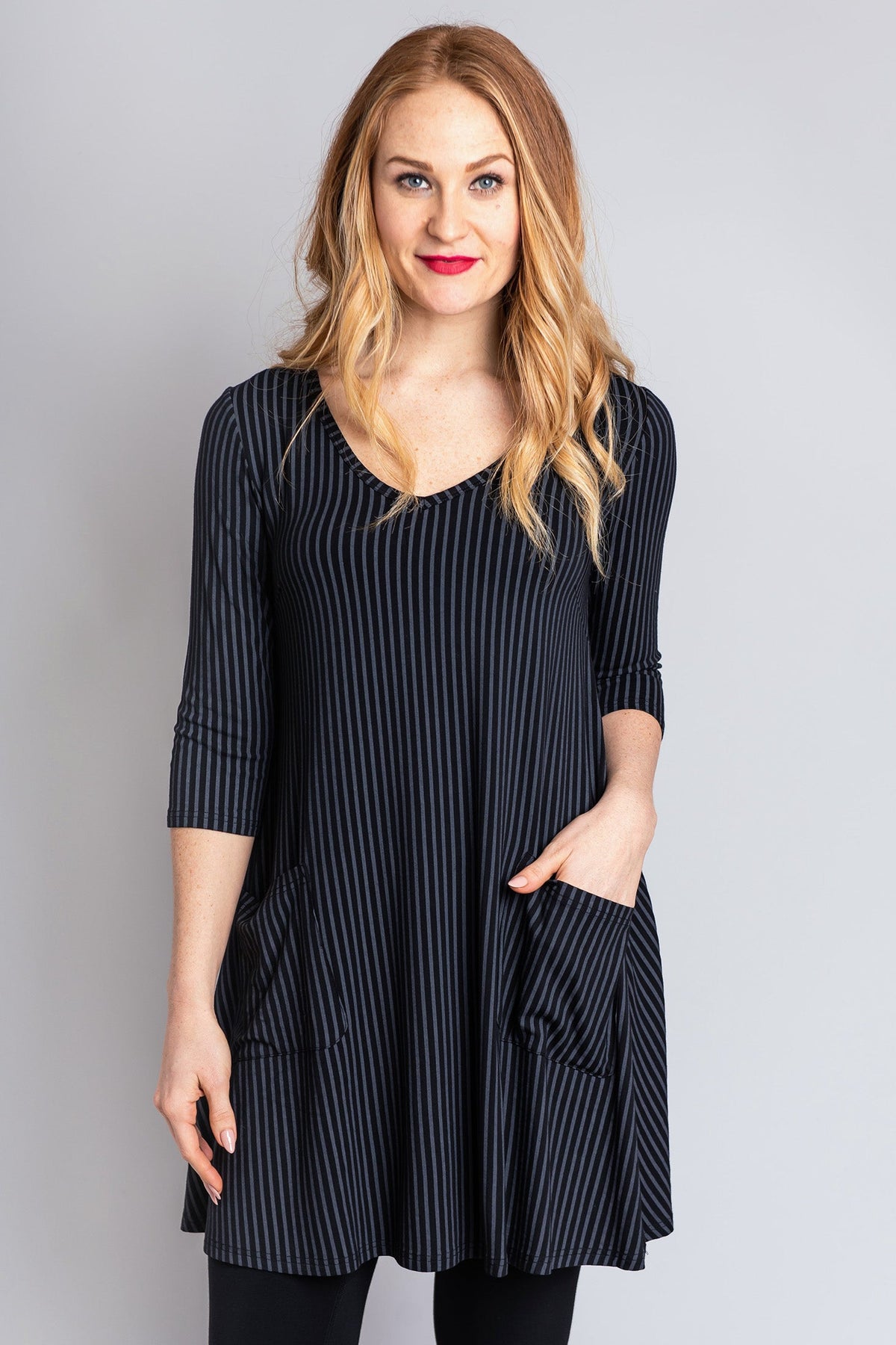 Veronica Tunic, Blk/Grey Stripe, Bamboo