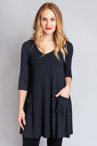 Veronica Tunic, Blk/Grey Stripe, Bamboo