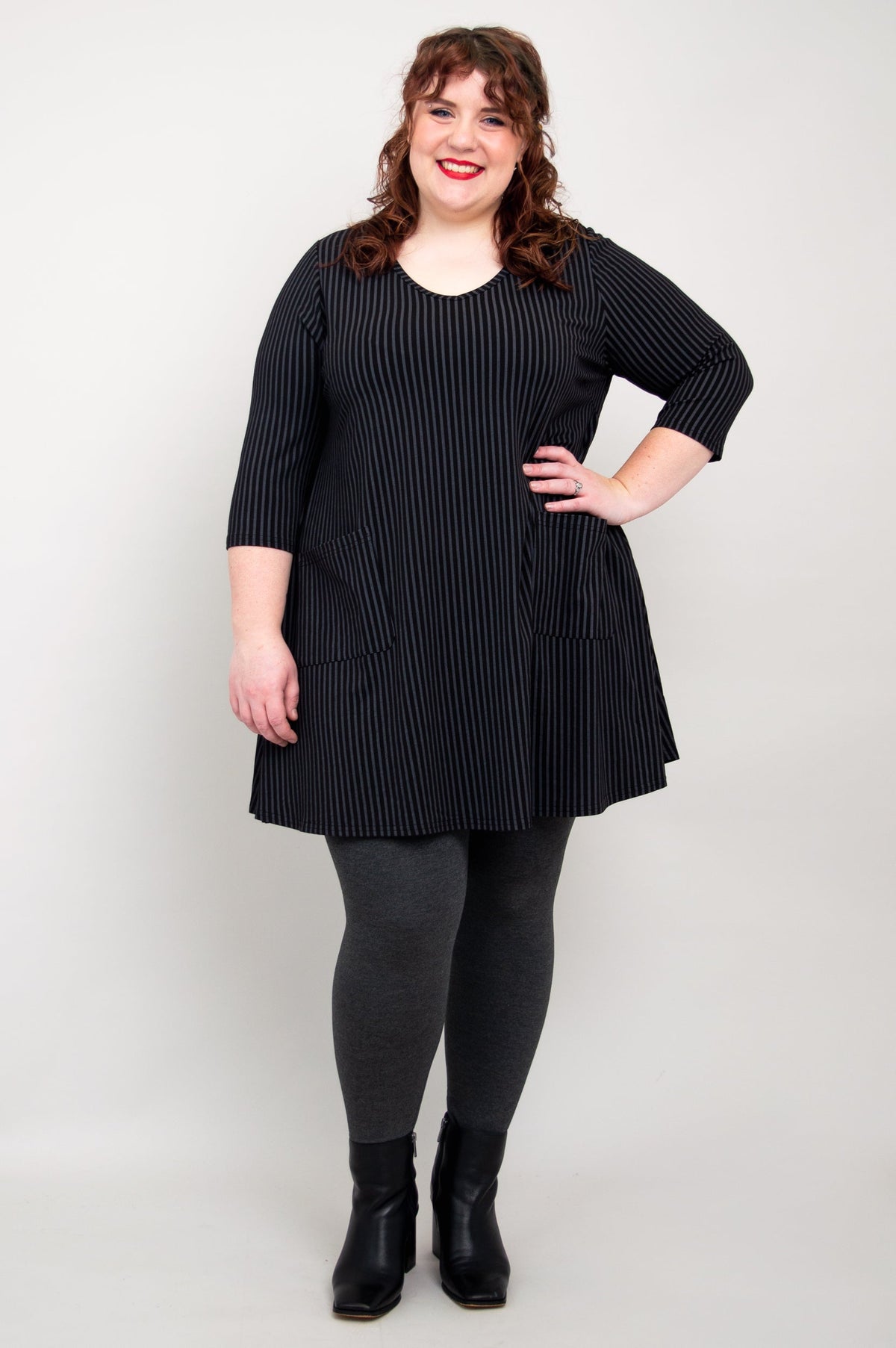Veronica Tunic, Blk/Grey Stripe, Bamboo