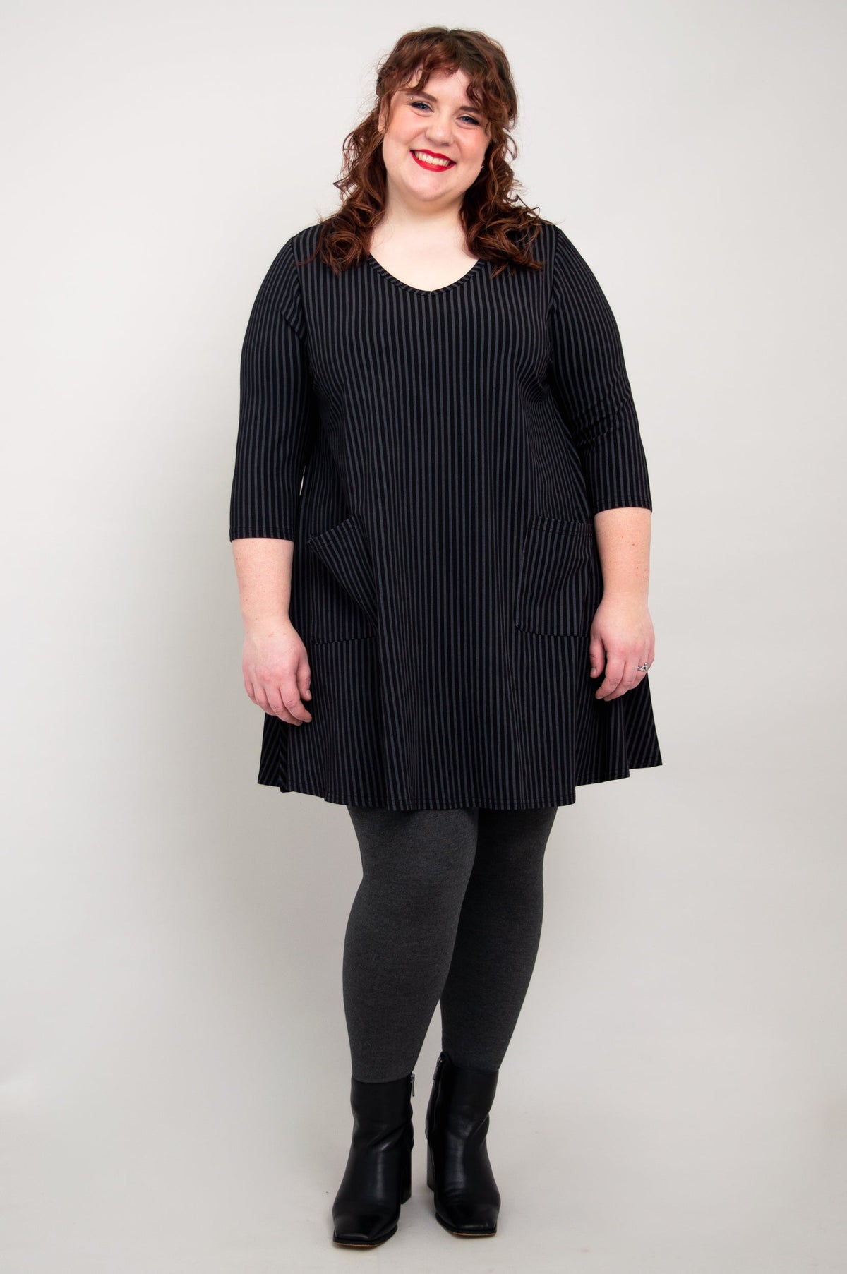 Veronica Tunic, Blk/Grey Stripe, Bamboo