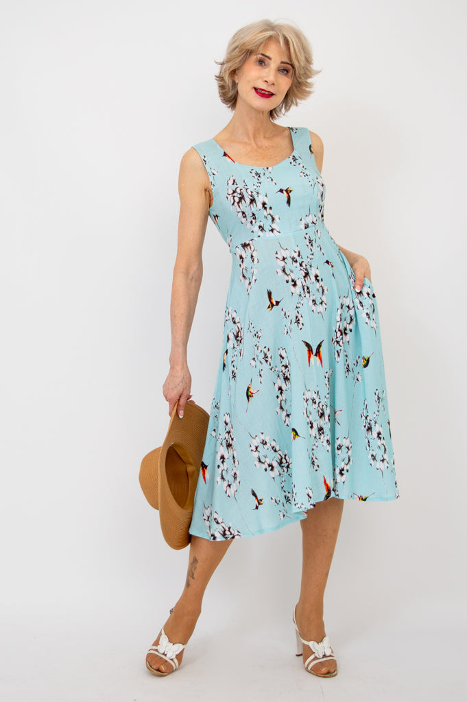 Bristol Dress, Oiseau, Linen Bamboo - Final Sale
