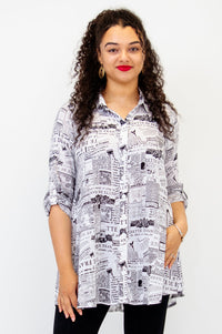 Celine Blouse, French News, Linen Bamboo- Final Sale