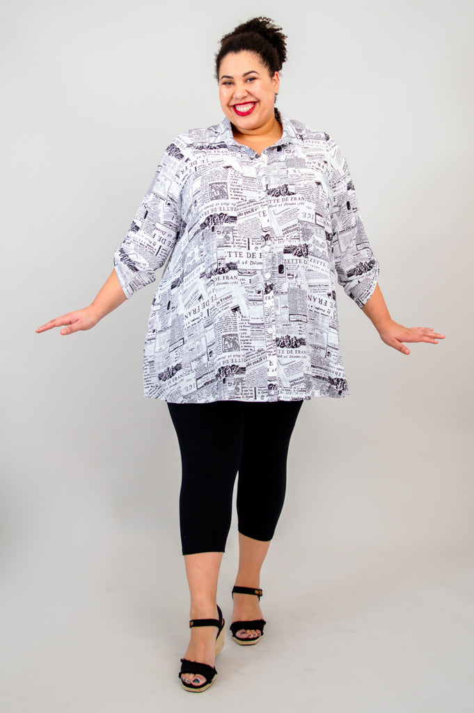 Celine Blouse, French News, Linen Bamboo- Final Sale