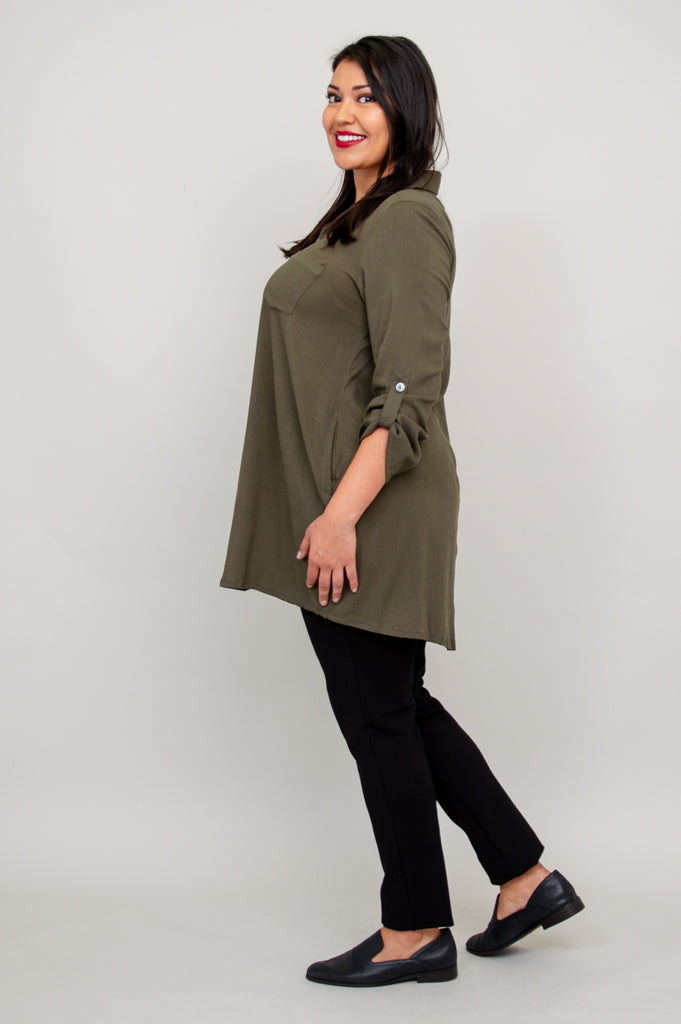 Celine Blouse, Khaki, Linen Bamboo