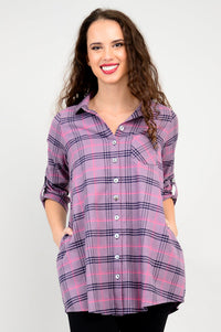 Celine Tunic, Plum Plaid, Cotton Flannel- Final Sale