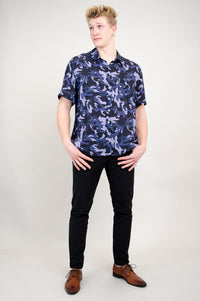 Dino Shirt, Indigo Camo, Woven Bamboo