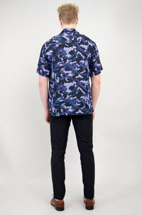 Dino Shirt, Indigo Camo, Woven Bamboo