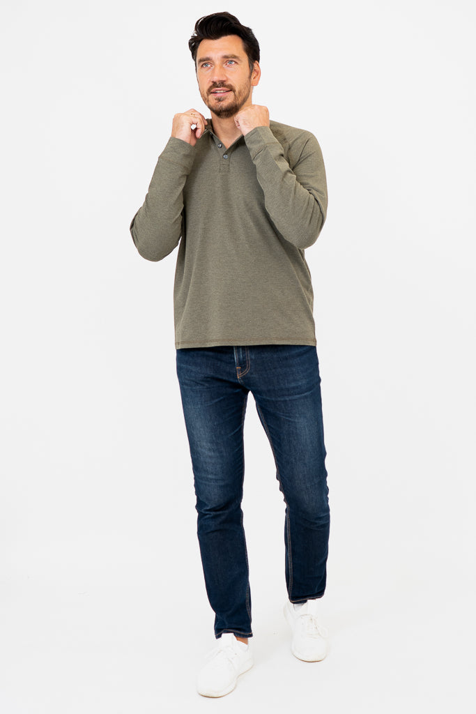 Henley Men's Shirt, Yarn Dye Khaki, Bamboo