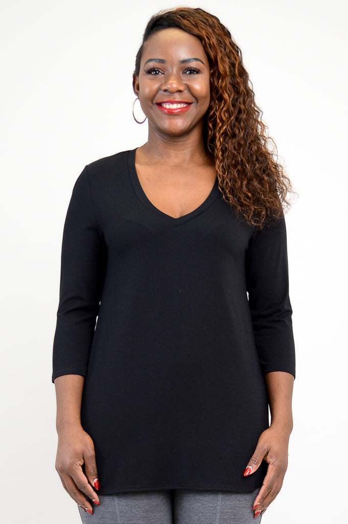 Jackie 3/4 Top, Black, Bamboo