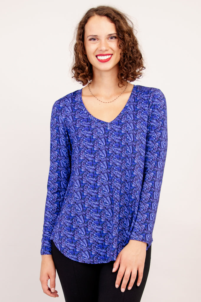 Jackie L/S Top, Midnight Leaves, Bamboo - Final Sale