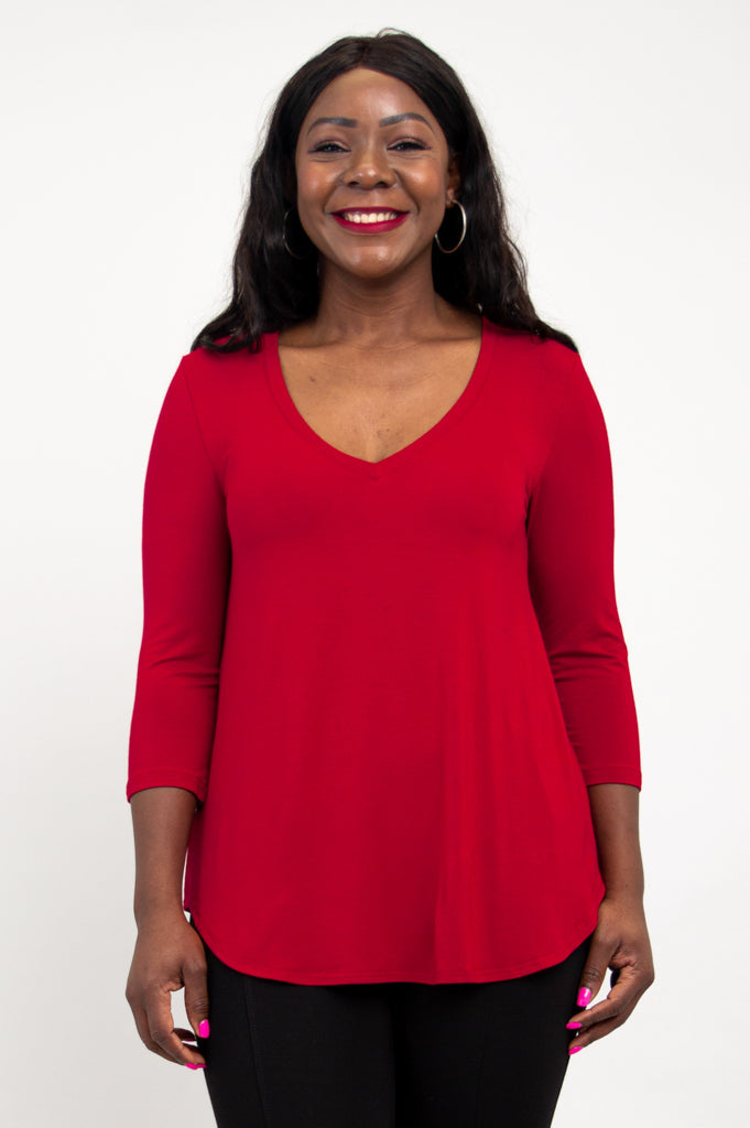 Jackie 3/4 Top, Lipstick, Bamboo