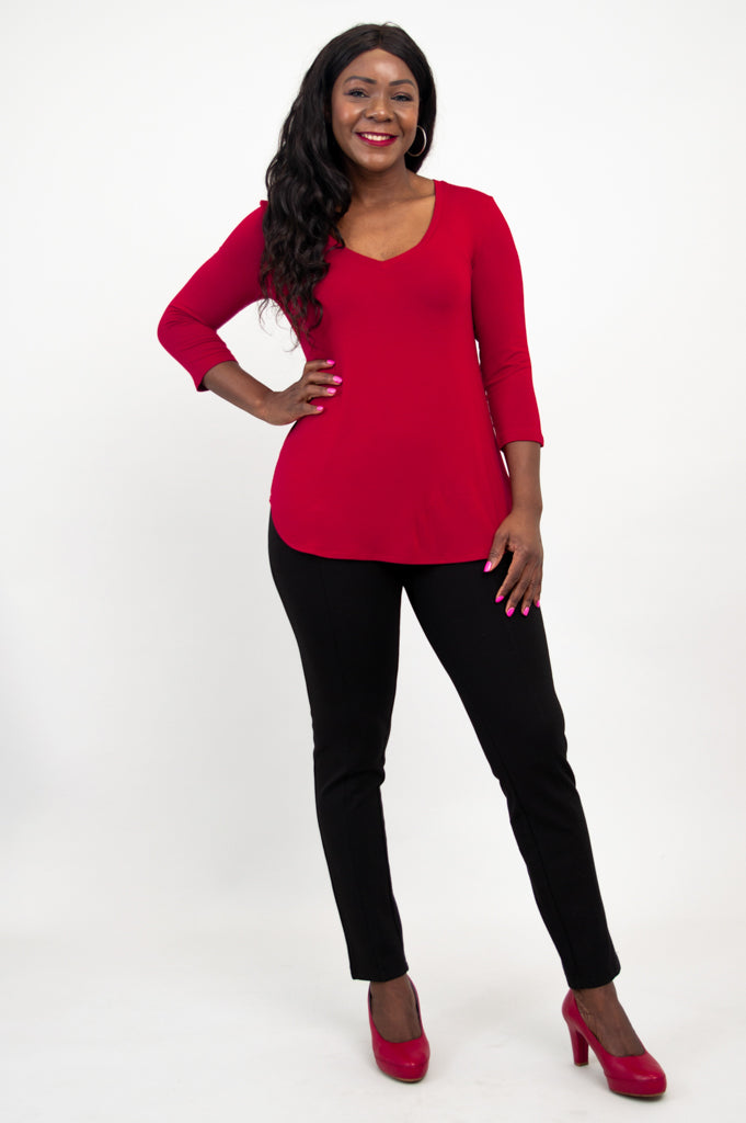Jackie 3/4 Top, Lipstick, Bamboo