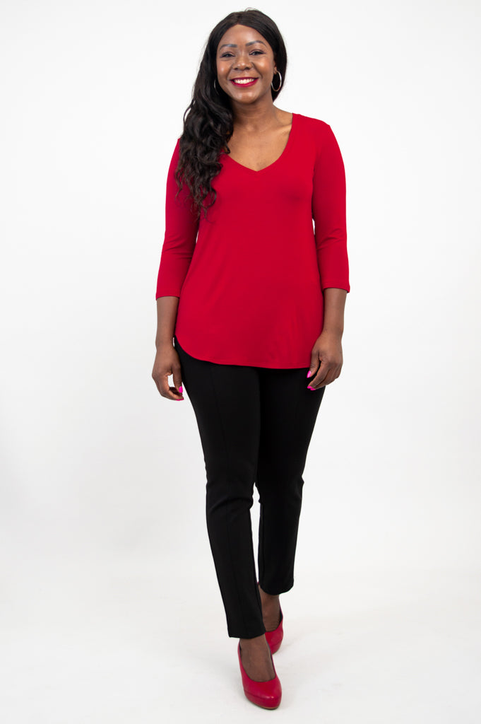 Jackie 3/4 Top, Lipstick, Bamboo