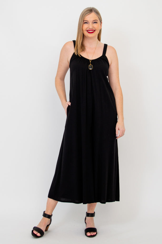 Joanna Jumpsuit, Black, Linen Bamboo